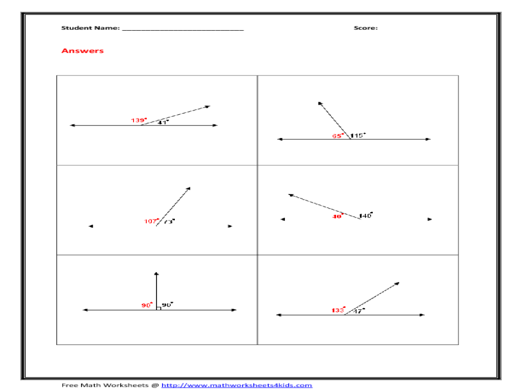 Linear pair and vertical angles worksheet