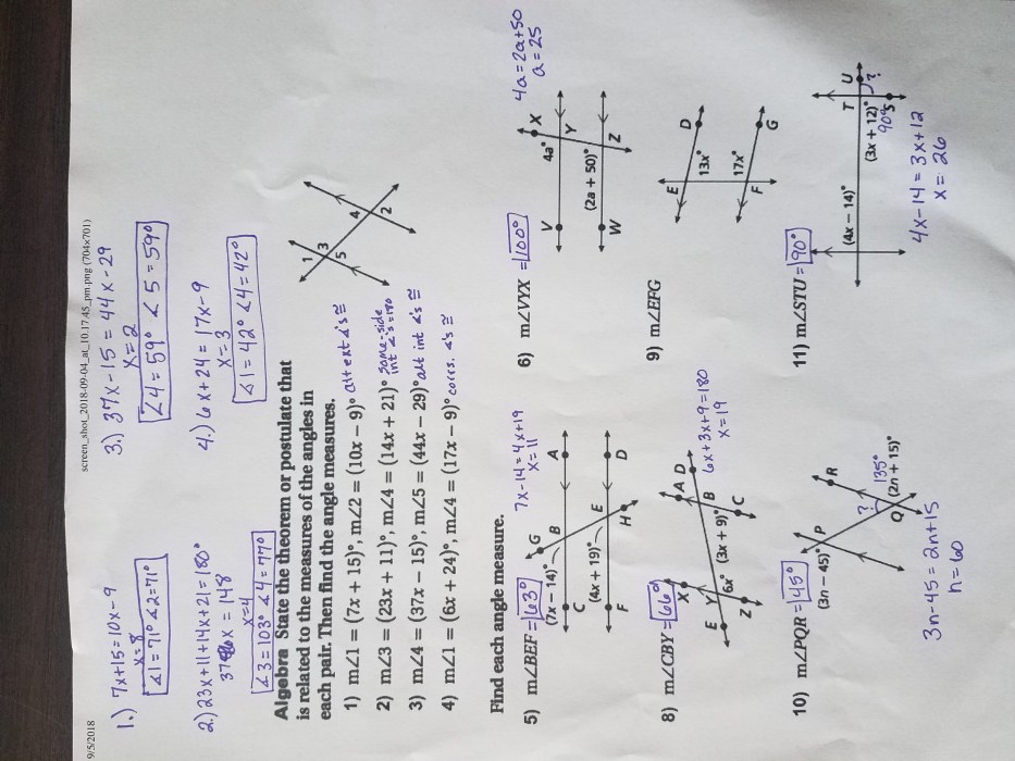 Proving lines parallel with algebra answer key