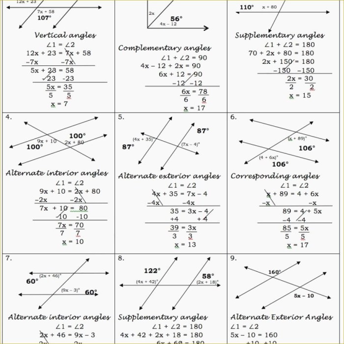 Proving lines parallel with algebra answer key